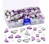 Swpeet 1 Pound Sliver + Purple Shine Crystal Series Mosaic Tiles Assortment Kit, Square and Triangle Genuine Mosaic Tiles Glitter Crystal Mosaic Perfect for Home Decoration Crafts - Mosaic Tiles K