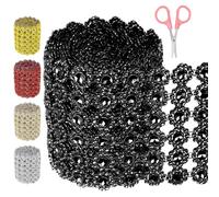 Swpeet 1 Roll 4 Inch × 3 Yards 6 Rows Black Rhinestone Ribbon with Scissors，Faux Crystal Rhinestone Flower Mesh Ribbons，Bling Diamond Wrap Trim Ribbon for Wedding Decorations DIY Craft