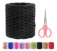 Swpeet 1 Roll Beautiful Black 218 Yards Raffia Paper Craft Ribbon with Scissors Assortment Kit, Natural Raffia String Kraft Craft Packing Paper Twine for Gifts DIY Supplies Flower Bouquets Decorations