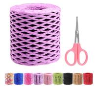 Swpeet 1 Roll Beautiful Pink 218 Yards Raffia Paper Craft Ribbon with Scissors Assortment Kit, Natural Raffia String Kraft Craft Packing Paper Twine for Gifts DIY Supplies Flower Bouquets Decorations