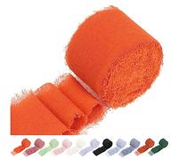 Swpeet 1 Roll Orange Approx 1.5" x 11Yard Handmade Fringe Chiffon Ribbon, Fringe Fabric Ribbons, Handmade Sand & Nude Ribbon for Gift Wrapping, Crafts, Decorating