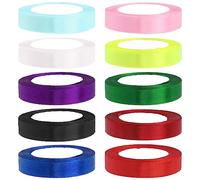 Swpeet 10 Rolls 10 Colors 4/5" x 25 Yards Single Faced Polyester Ribbon Fabric Satin Ribbon Assortment Kit, Gift Wrap Ribbons for Gift Wrapping, Crafts, Party Decoration - Total Length 250 Yards