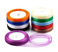 Swpeet 10 Rolls 50 Yards x 0.4 Inch Multicolor Shimmer Sheer Fabric Ribbons Organza Ribbon Assortment Kit, Transparent Sheer Ribbon Chiffon Fabric Ribbons for Bouquets Wedding Birthday Decoration