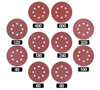 Swpeet 100 Pcs Sanding Discs - Aluminium Oxide Sandpaper - Red Brown - 10 Sizes (40/60/80/100/120/180/240/320/400/800 Grits) - Compatible with Electric & Pneumatic Tools