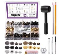 Swpeet 100 Sets 15mm Leather Snap Fasteners with 4Pcs Fixing Tools and Plastic Hammer Assortment Kit, Craft Snap Leather Snaps Metal Snaps Metal Button Snaps Press Studs for Clothes, Jackets, Jeans