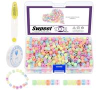 Swpeet 1002Pcs Glow Letter Beads A-Z Colorful Alphabet Beads with Stretch Bead Cord and Scissors, Glow in The Dark Cube Beads for Jewelry Making DIY Bracelets, Necklaces, Keychain