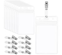 Swpeet 100Pcs 4.5''x2.5'' Clear Vertical ID Card Holder, PVC Plastic Transparent Horizontal Name Badge ID Card Holders with Waterproof Resealable Zip Type Protector with Metal Clips for Office, School