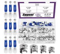 Swpeet 100Pcs 4 Sizes 3 in 1 Furniture Connecting Cam Lock Eccentric Wheels with Blue Dowel Pre-Inserted Bolts Fastener Assortment, Furniture Connecting Lock Nut for Closets Bed Furniture Connecting