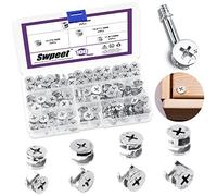 Swpeet 100Pcs 4 Sizes 3 in 1 Furniture Connecting Cam Lock Fittings Assortment Kit, Fastener Cabinet Connectors Hardware Bolts Furniture Connecting Lock Nut for Closets Bed Furniture Connecting