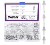 Swpeet 100Pcs 4 Sizes M6.4 x 15mm / 20mm / 25mm / 30mm Hammer Drive Aluminium Rivets Brazier Head Drive Pin Rivets Assortment Kit, Knock Type Expansion Aluminum Rivets Hammer Drive Aluminium Rivets
