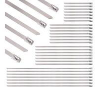 Swpeet 100Pcs 4 Sizes Stainless Steel Exhaust Strap Wrap Coated Locking Cable Zip Ties Perfect for Automotive Parts, Home, Computer Repair - 4", 5.9", 8",11.8"