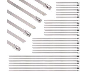 Swpeet 100Pcs 4 Sizes Stainless Steel Exhaust Strap Wrap Coated Locking Cable Zip Ties Perfect for Automotive Parts, Home, Computer Repair - 4“, 5.9", 8",11.8"