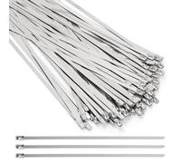 Swpeet 100Pcs 400mm/15.7 inch 304 Stainless Steel Zip Ties Assortment Kit, Multifunctional Metal Zip Ties, Heavy Duty Self-Locking Cable Ties for Machinery, Vehicles, Farms, Cables, Pipes, Fence