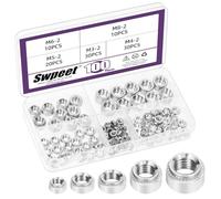 Swpeet 100Pcs 5 Sizes M3 M4 M5 M6 M8 Silver 304 Stainless Steel Knurled Self Clinching Nuts Assortment Kit, Metal Rivet Nut Fasteners for Machinery Electrical Products