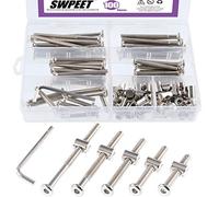 Swpeet 100Pcs Crib Hardware Screws, Nicked Plated M6 x35/45/55/65/75mm Hex Socket Head Cap Crib Baby Bed Bolt and Barrel Nuts with 1 x Allen Wrench Perfect for Furniture, Cots, Crib Screws