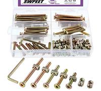 Swpeet 100Pcs Crib Hardware Screws, Zinc Plated M6 x35/45/55/65/75mm Hex Socket Head Cap Crib Baby Bed Bolt and Barrel Nuts with 1 x Allen Wrench Perfect for Furniture