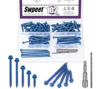 Swpeet 102Pcs 5 Sizes 3/16" Slotted Hex Washer Head Concrete Screws Anchor with Hex Bit Socket and Drill Bit Assortment Kit, Self Tapping Cement Screws for Anchoring to Masonry Block Brick Stucco