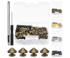 Swpeet 102Pcs Bronze Color Cone Spikes and Studs Kit with Hole Punch and Screwdriver, Back Leather Craft Rapid Rivet Screws, Spikes Bullet Cone Spikes Screw for Clothing Shoes Leather Craft