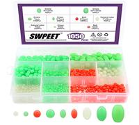 Swpeet 1050Pcs Plastic Oval Shaped Luminous Fishing Beads Assortment Kit, Soft Rigging Lures Baits Tackle Tools Floats Set for Rig