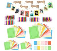 Swpeet 105Pcs Colorful Paper Photo Frames Set, Hanging Photo Display Frames, Includes 3Inch/4Inch/5Inch/6Inch/7Inch Hanging Album Frame Each for 10Pcs, 50Pcs Colorful Clips and 5Pcs 78" Strings