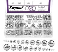 Swpeet 1085Pcs 13 Sizes 2mm 2.5mm 3mm 3.5mm 4mm 4.5mm 5mm 5.5mm 6mm 7mm 8mm 9mm 10mm Metric Precision 304 Stainless Steel Bearing Balls Kit, Assorted Loose Bicycle Bearing Balls for Bicycles Casters