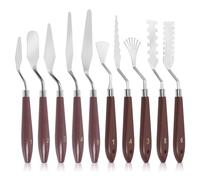 Swpeet 10Pcs 10 Different Types Stainless Steel Spatula Palette Knife Set, Acrylic Wooden Handle Painting Pallet Knife Mixing Scraper Pallet Knife Spatula Knife Set for Oil Paint Canvas
