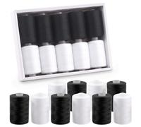 Swpeet 10Pcs 1000 Yards Black White 2 Colors All Purpose Threads with Sewing Needles Kit, Handy Polyester Sewing Threads Embroidery Thread, Hand Sewing Needle Threaders Set for Crafters Lovers