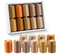 Swpeet 10Pcs 1000 Yards Brown Colors All Purpose Threads with Sewing Needles Kit, Handy Polyester Sewing Threads Embroidery Thread, Hand Sewing Needle Threaders Set for Crafters Lovers - 10 Colors