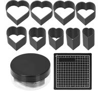 Swpeet 10Pcs 9 Sizes High Carbon Steel Leather Hole Cutter Tool with Rubber Ruler Mat Assortment Kit, Heart Shape Leather Cutter Tool, Leather Cutting Dies, Leathers Hollow Punching for DIY Craft