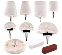 Swpeet 10Pcs Buffing Polishing Wheels with Polishing Compounds Kit, White Flannelette Polishing Mop Wheel Cone + Column + Mushroom + T-Shaped Polishing Wheel Grinding Head with 1/4 Handle