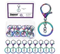 Swpeet 10Pcs Iridescent Color Lobster Claw Clasps with Key Chain and Flat Split Keychain Ring Assortment Kit, Swivel Clasps Hook Clips Swivel Snaps Hooks for Purse Strap Keychain DIY Crafts