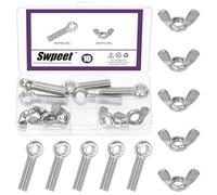 Swpeet 10Pcs M10 x 40mm 304 Stainless Steel Machinery Shoulder Swing Lifting Eye Bolt and M10 Wing Nuts Assortment Kit, Metric Thread Fisheye Rigging Bolt, Butterfly Nuts Hex Dome Cap for Fastening
