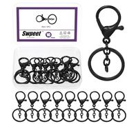 Swpeet 10Pcs Matte Black Lobster Claw Clasps with Key Chain and Flat Split Keychain Ring Assortment Kit, Swivel Clasps Hook Clips Swivel Snaps Hooks for Purse Strap Keychain DIY Crafts