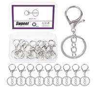 Swpeet 10Pcs Silver Lobster Claw Clasps with Key Chain and Flat Split Keychain Ring Assortment Kit, Swivel Clasps Hook Clips Swivel Snaps Hooks for Purse Strap Keychain DIY Crafts