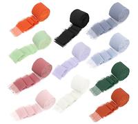 Swpeet 11 Rolls 11 Colors a Set Approx 1.5" x 3.3Yard Handmade Fringe Chiffon Ribbon, in Total 36.3 Yard, Fringe Fabric Ribbons, Handmade Sand & Nude Ribbon for Gift Wrapping, Crafts, Decorating