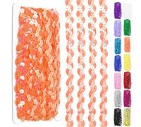 Swpeet 11 Yards 0.6Inch Orange Wave Sequin Braid Trim Strip, Flat Glitter Sequin Braid Trim, Sequins Beaded Lace Ribbon, Paillette Sequins Ribbon for Sewing Clothes, Decoration, DIY Crafts
