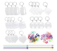 Swpeet 110Pcs 5 Styles Clear Acrylic Blank Picture Photo Keychain with Linking Ring, Ball Chain and Swivel Keyring Clasp Assortment Kit, Pendant Picture Frame Keyring For Passport and Photo Insert
