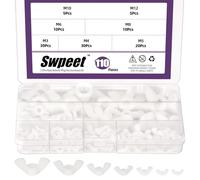 Swpeet 110Pcs 7 Sizes M3 M4 M5 M6 M8 M10 M12 Metric White Nylon Wing Nuts Butterfly Nut Assorment Kit, Hand Twist Tighten Ear Butterfly Nut Plastic Fastener Nuts for Home Automotive Shop Fasteners Use