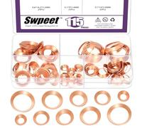 Swpeet 115Pcs 5 Sizes Copper Flare Gasket Assortment Kit, 45 Degree Flare Gaskets for 1/4" 3/8" 1/2" 5/8" 3/4" Copper Pipes Tube, Flare Nuts Plugs Adapters, Air Conditioner Refrigeration Accessories