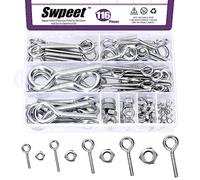 Swpeet 116Pcs 58 Set 5 Sizes Carbon Steel Eye Bolt Screw with Nut Assortment Kit, Screw Eyes for Ornaments, Toys, Craft Gifts, Various Wooden Handles Hanging Objects from Walls