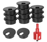 Swpeet 11Pcs Black Desk Cable Wire Grommet Cord with Hole Saw, Tidy Cable Hole Cover Organizers, Desk Wire Cord Cable Grommets Hole Cover, 1Pcs 1.38Inch_35mm Tools Hole Saw with Arbor for Office Desk