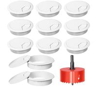 Swpeet 11Pcs White Desk Cable Wire Grommet Cord with Hole Saw, Tidy Cable Hole Cover Organizers, Desk Wire Cord Cable Grommets Hole Cover, 1Pcs 2Inch - 50mm Tools Hole Saw with Arbor for Office Desk