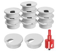 Swpeet 11Pcs White Desk Cable Wire Grommet Cord with Hole Saw, Tidy Cable Hole Cover Organizers, Desk Wire Cord Cable Grommets Hole Cover, 1Pcs 1.38Inch_35mm Tools Hole Saw with Arbor for Office Desk