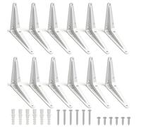 Swpeet 12 Pack 4 x 5 Inch White Heavy Duty Shelf Brackets, Floating Shelf Bracket, L Bracket Corner Brace Support, Metal Joint Angle Brackets with Screws and Anchors Kit for Wall Hanging Shelves