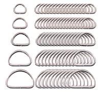 Swpeet 120 Pcs Assorted Multi-Purpose Metal D Ring Semi-Circular for Hardware Bags Hand DIY Accessories - 1/2 Inch 5/8 Inch 3/4 Inch 1 Inch 5/4 Inch