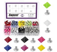 Swpeet 120 Sets 8 Colors 10mm Pyramid Rapid Spike Rivet Studs Kit, Square Punk Spikes Rivets, Metal Pyramid Leathercraft Decoration Rivet Studs for Bag Leather Clothing Shoes Handicraft DIY