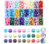 Swpeet 1200Pcs 24 Colors 8mm Sealing Wax Beads Kit, Octagon Wax Seal Beads Sealing Wax Pellets Ideal for Wax Seal Stamps, Cards, Wedding Invitations, Wine Packaging, Gift Wrap, Envelopes