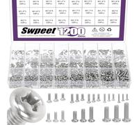 Swpeet 1200Pcs 24 Sizes M1 M1.2 M1.4 M1.6 M1.7 M2 M2.5 M3 Phillips Flat Head Machine Screws Assortment Kit, Small Cross-head Flat Round Head Screws Tiny Fastener for Furniture Connection