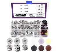 Swpeet 120Pcs 3 Sizes Silver 3-in-1 Furniture Connecting Cam Lock Fittings, Furniture Cam Lock Nut Connectors Fittings Hardware Bolts Furniture Connecting Lock Nut with Different Colors Cap