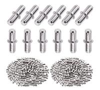 Swpeet 120Pcs 5mm Shelf Pins, Metal Nickel Plated Dual Sided Cabinet Support Pegs Book Bracket Shelf Pegs Cylindrical Pins for Furniture Shelves Bracket Entertainment Centers